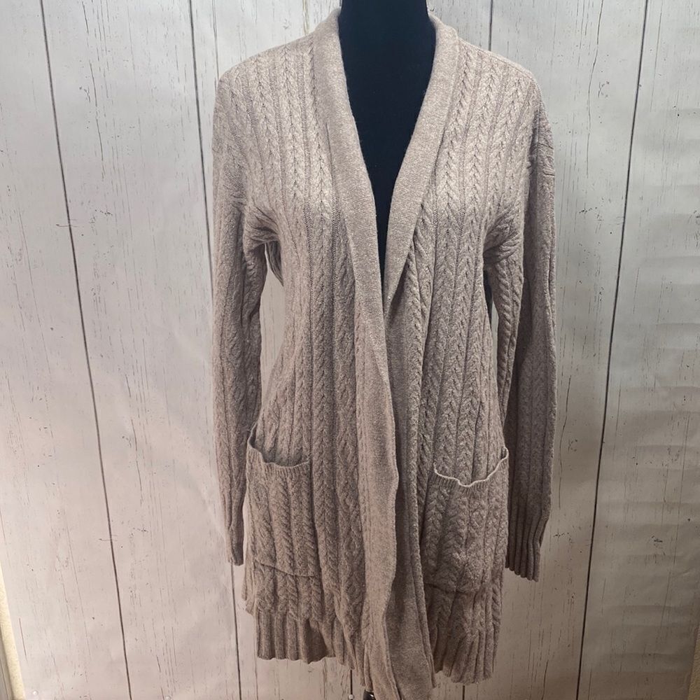J Jill Womens Wool Blend Cable Knit Front Pocket Open Front Cardigan Sweater